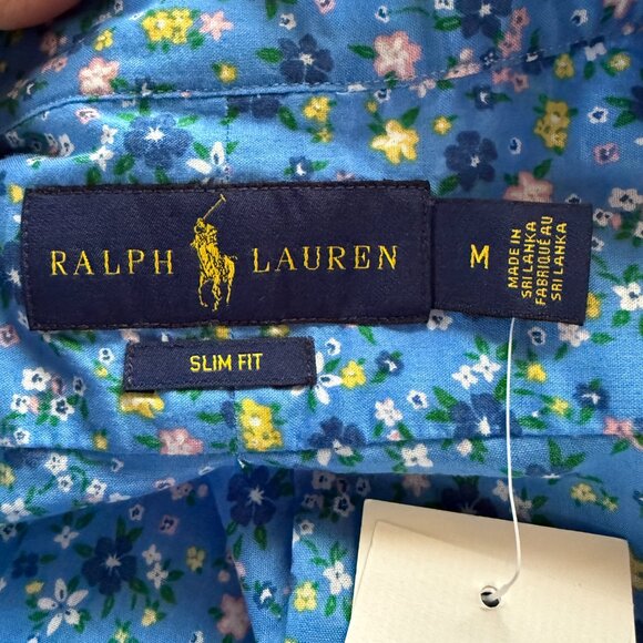 Ralph Lauren blue floral long sleeve collared button down shirt women's size M - Picture 9 of 12